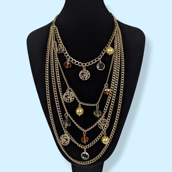 Lia Sophia 5-Strand Bead Accent Chain Necklace - Picture 1 of 5